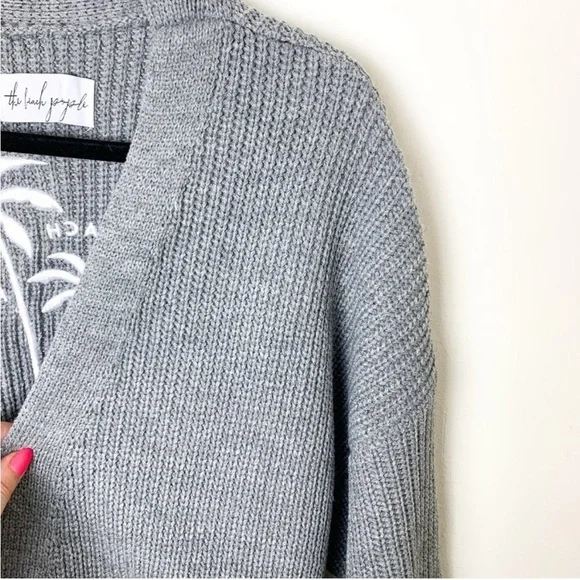 SOLD! THE BEACH PEOPLE Gray Twin Palms Chunky Knit Open Front Cardigan XL/2XL - Picture 6 of 16
